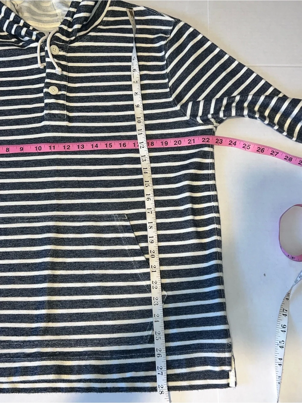 J.Crew authentic Fleece blue and white striped henley hoodie kangaroo pocket